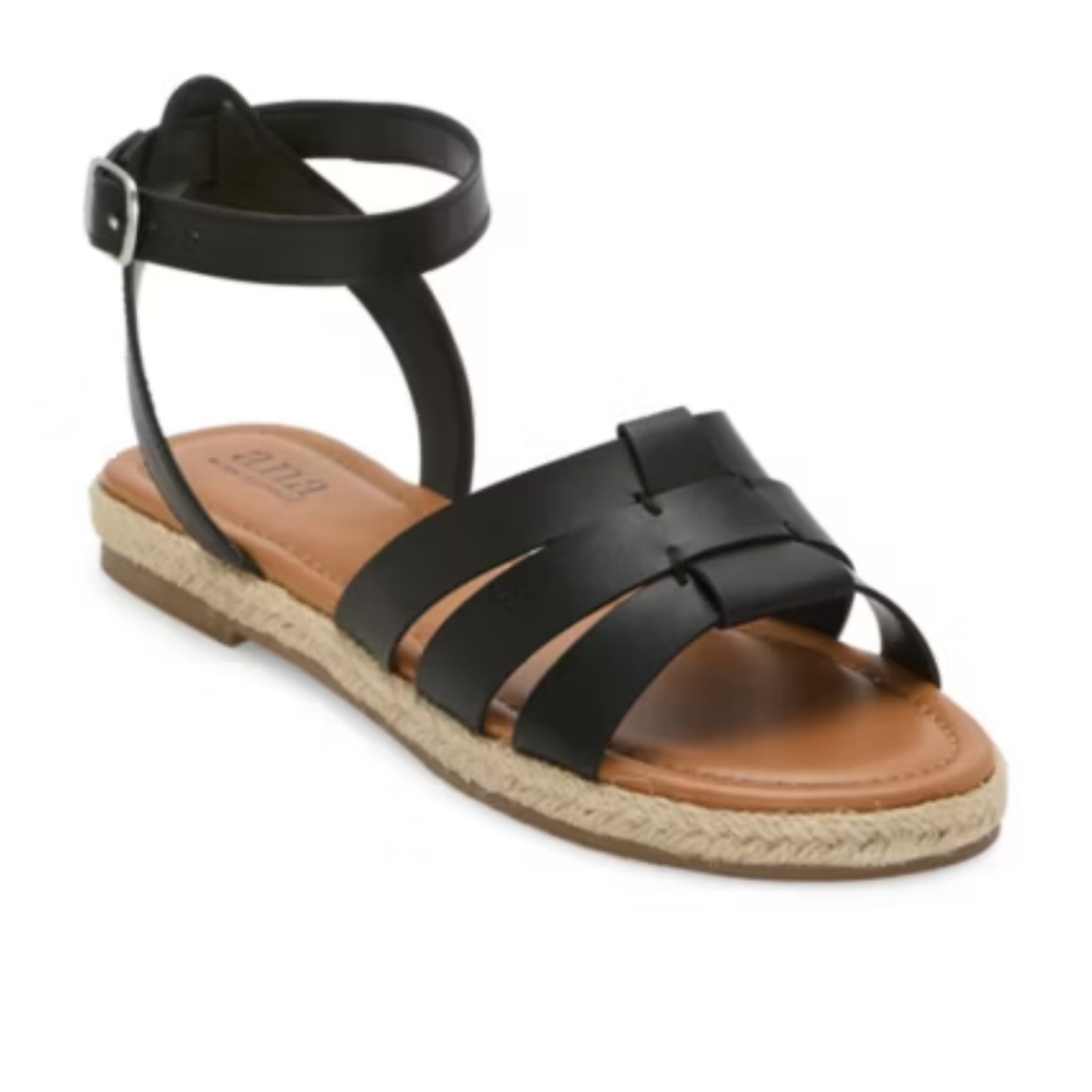 NWOT A.N.A. Felton Black Strap Braided Sole Sandals